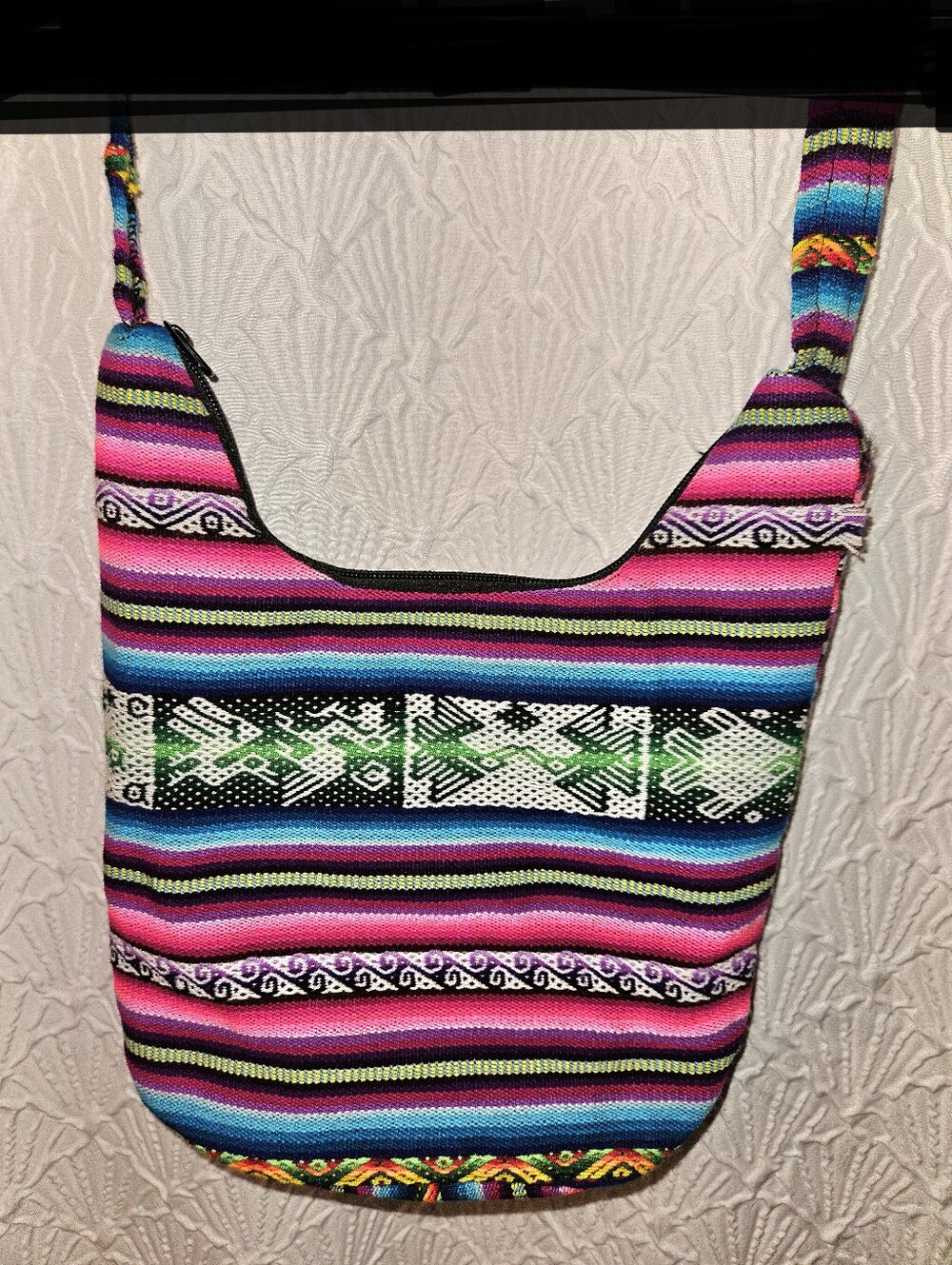 Handwoven Pink Multi-Stripe Crossbody Bag